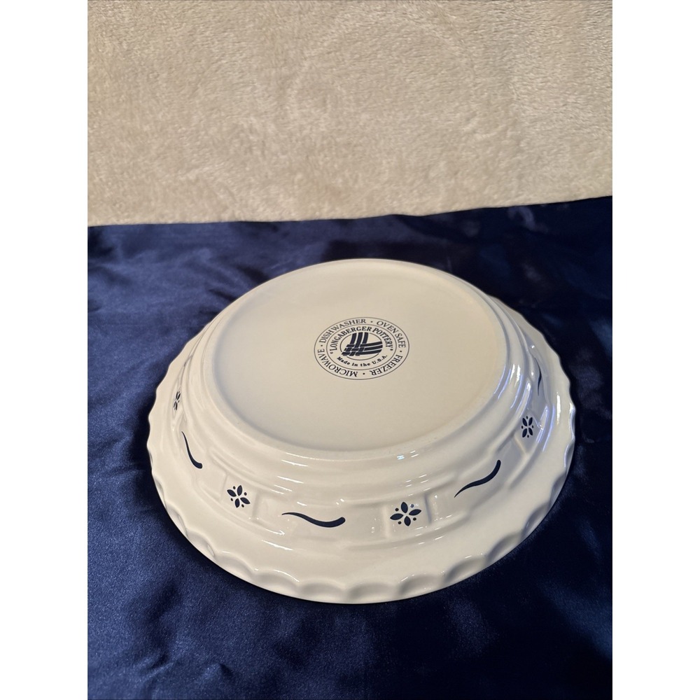 Vintage Longaberger Blue Woven Traditions Pottery 10" x 2" Pie Baking Dish-USA